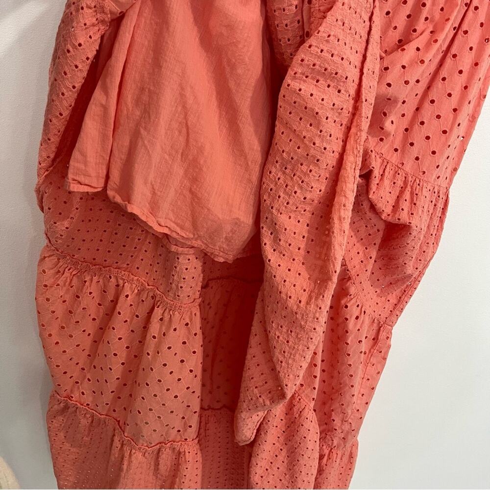 Self Contrast Cabana Cotton Coral Tiered Maxi‎ Dress Large Resortwear - Picture 6 of 11